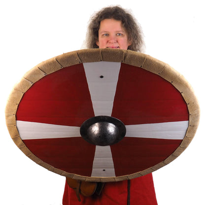 Red and white Viking Shield Pattern,cross pattern,  Norsman shield, Wall decor, Larp and reenactment, SCA ready, black shield