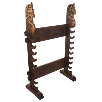 Viking personalized Stand for Weapons, standing, weapon rack with wolf head, hanging weapon holder , norsk style, medieval, Larp and SCA,