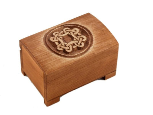 wooden historical jewelry box with celtic pattern