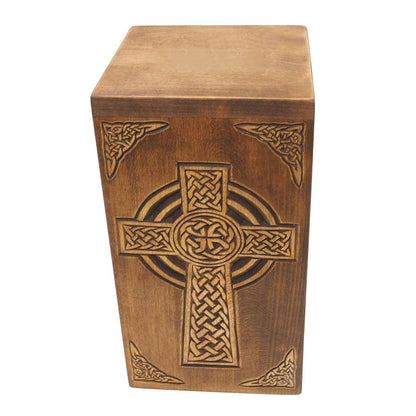 Personalized Wood Urn with Celtic Cross, For Human Ashes, Wooden Memorial Box, Carved Keepsake Cremation Urns, Medieval Viking style