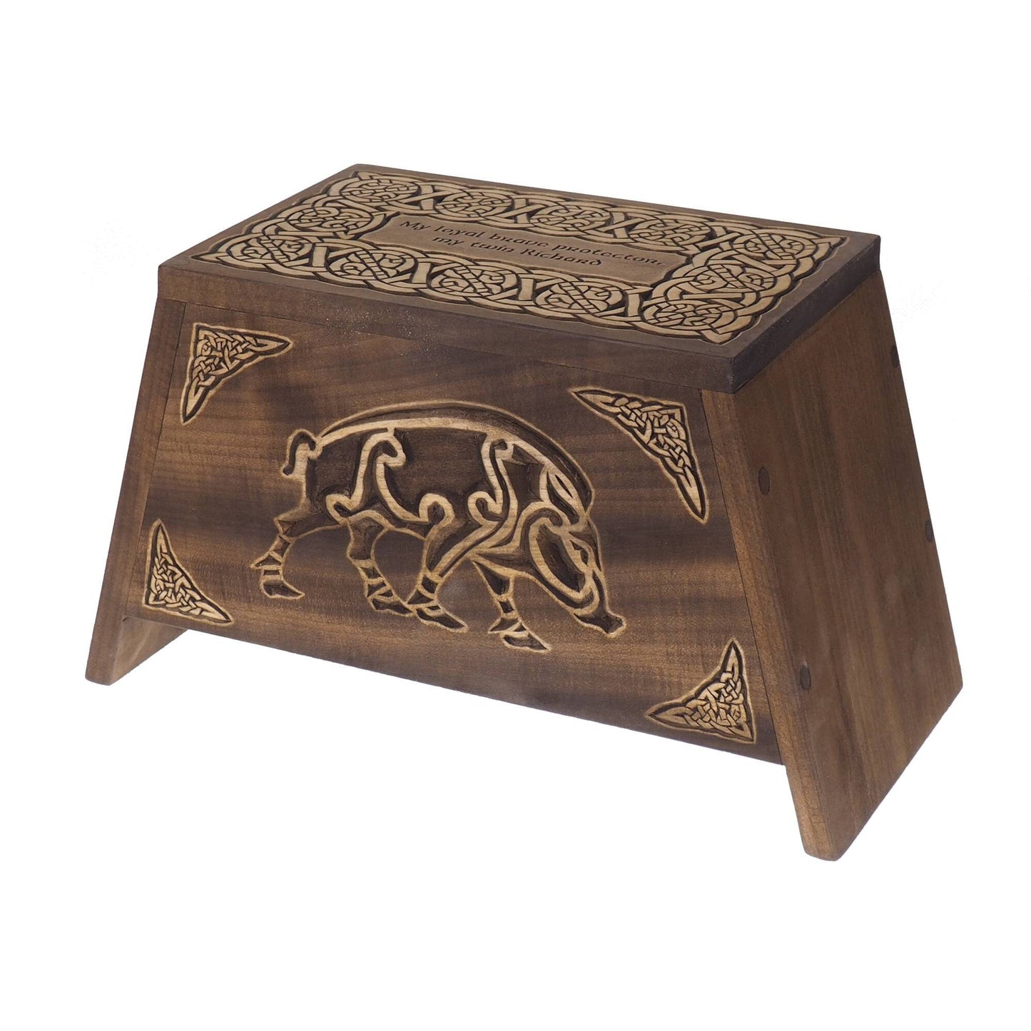 Viking Personalized Wood Urn with Celtic boar,  Memorial Box Carved , Keepsake Cremation Urns, Cremation Boxes For Burial, Celtic, pagan