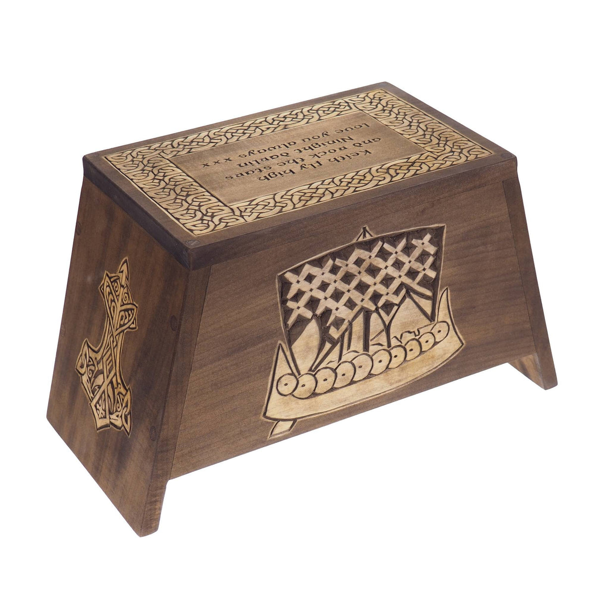 Viking Ship Personalized Wood Urn, Wooden Memorial Box Carved , Keepsake Cremation Urns, Cremation Boxes For Burial, Viking pagan, runestone