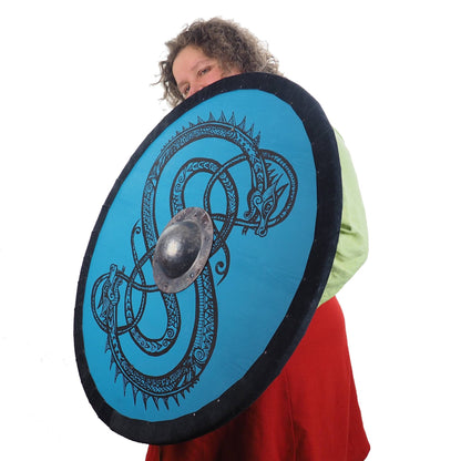 Personalized Blue Viking Shield with Dragon Pattern, 30 inch, Norsman shield, Wall decor, Larp and reenactment, SCA ready, black shield