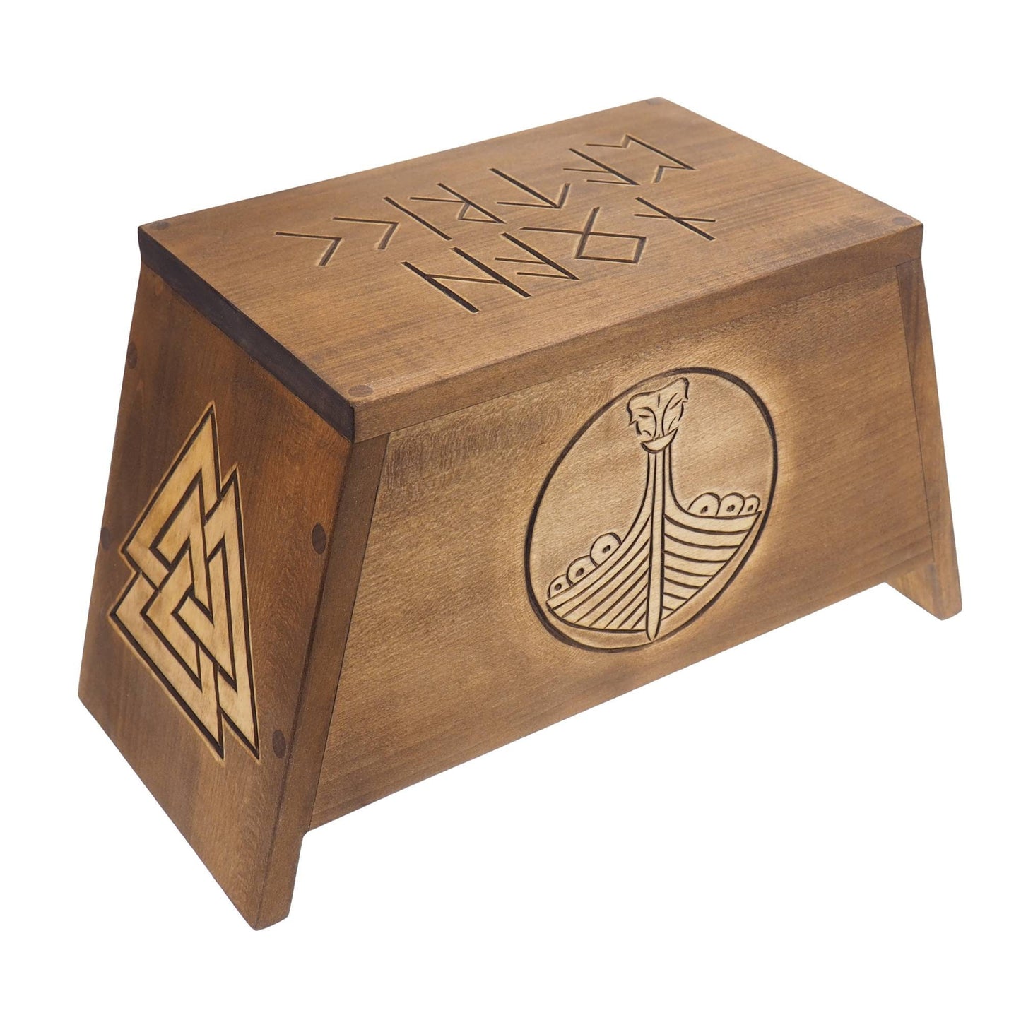 Viking ship Wooden Urn For Human Ashes, Wooden Memorial Box, Hand Carved, Keepsake Cremation Urns, Cremation Boxes For Burial, Viking pagan