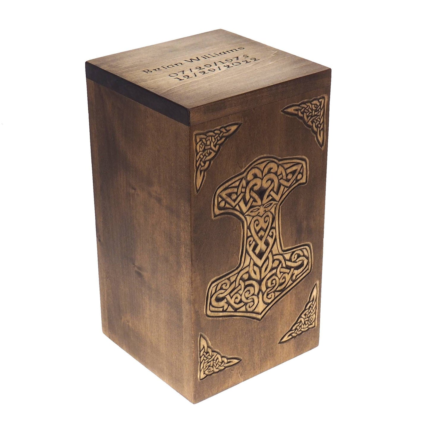 Personalized Wood Urn For Human Ashes,Thor hammer,  Wooden Memorial Box, Carved Keepsake Cremation Urns, Cremation Boxes For Burial