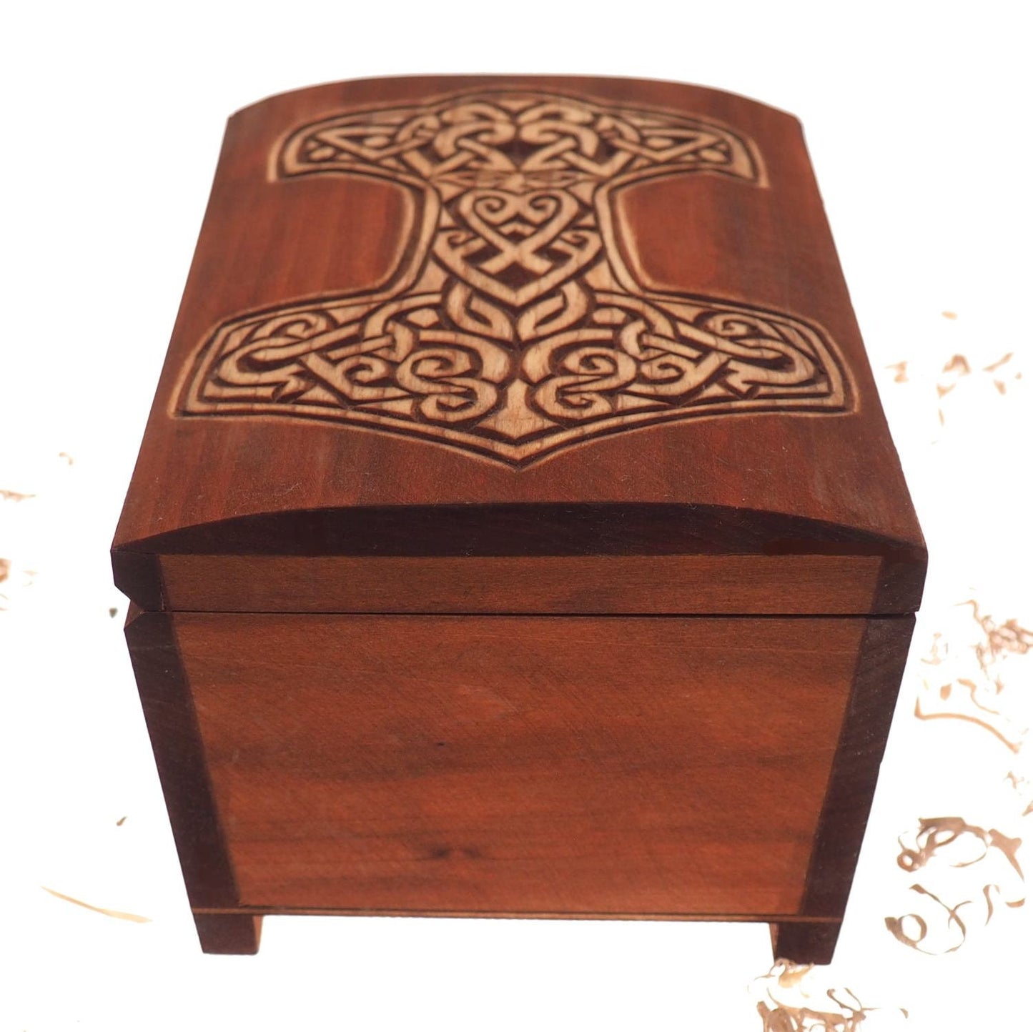 Big Wooden historical jewelry box with Thor Hammer memorial box wooden urn