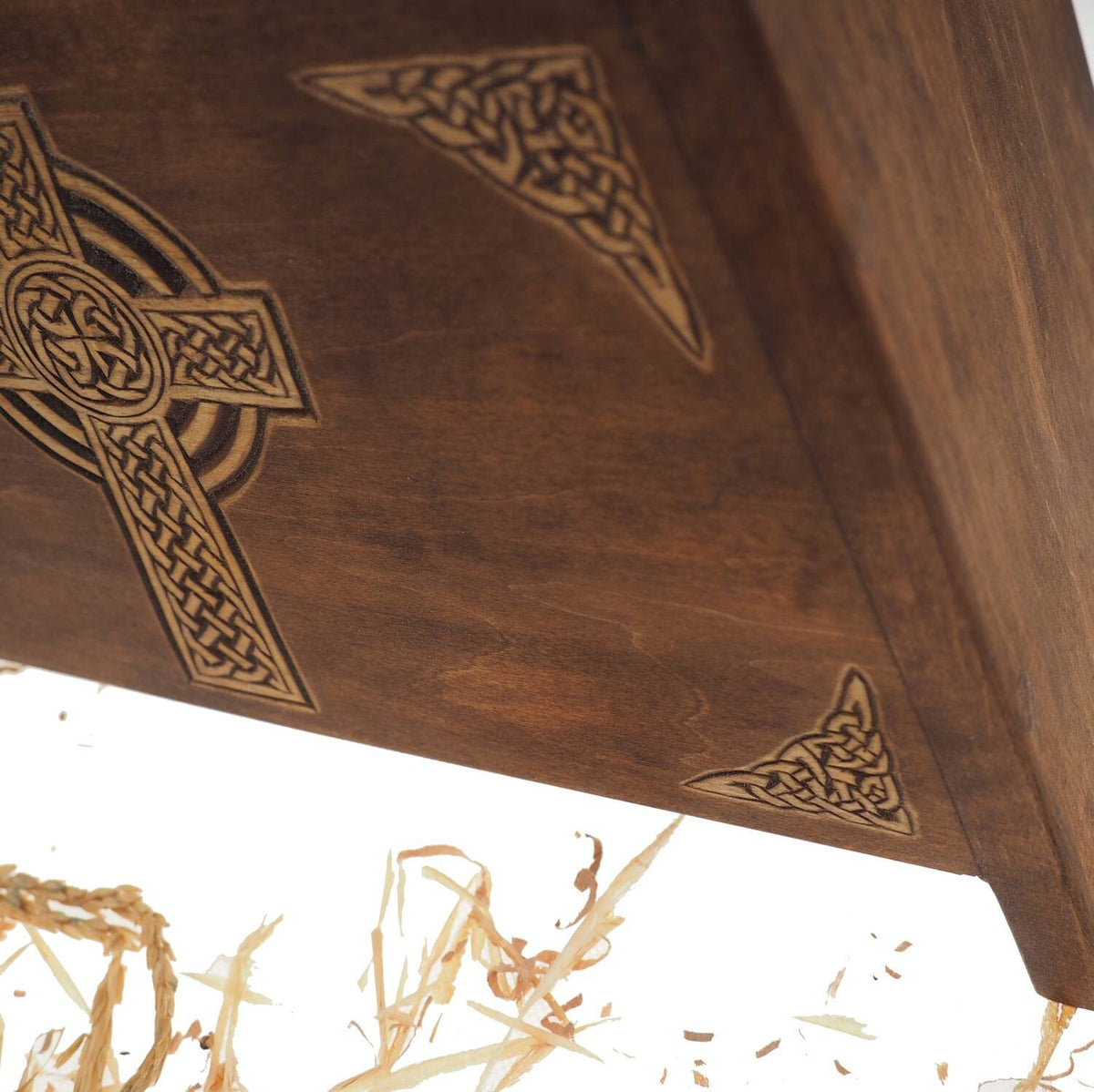 Celtic Cross Wooden Urn For Human Ashes, Wooden Memorial Box, Hand Carved, Keepsake Cremation Urns, Cremation Boxes For Burial, Celtic pagan