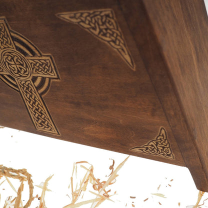 Celtic Cross Wooden Urn For Human Ashes, Wooden Memorial Box, Hand Carved, Keepsake Cremation Urns, Cremation Boxes For Burial, Celtic pagan