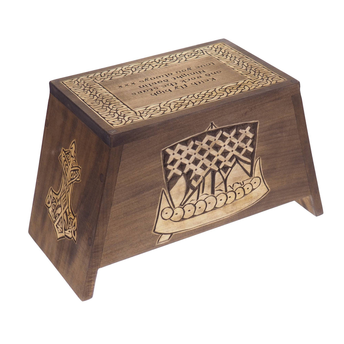 Viking Ship Personalized Wood Urn, Wooden Memorial Box Carved , Keepsake Cremation Urns, Cremation Boxes For Burial, Viking pagan, runestone