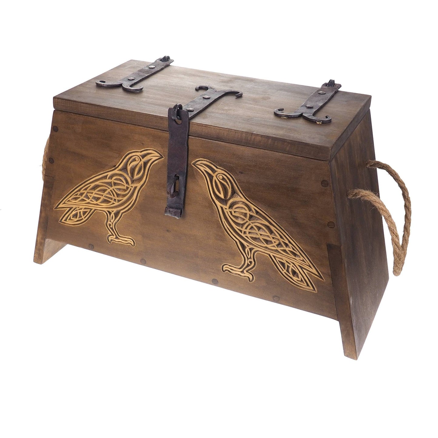 Raven Personalized Viking Chest, hand carved, Norse pattern box, chest with forged fittings, wedding gift, SCA and Larp, treasure chest