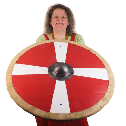 Red and white Viking Shield Pattern,cross pattern,  Norsman shield, Wall decor, Larp and reenactment, SCA ready, black shield