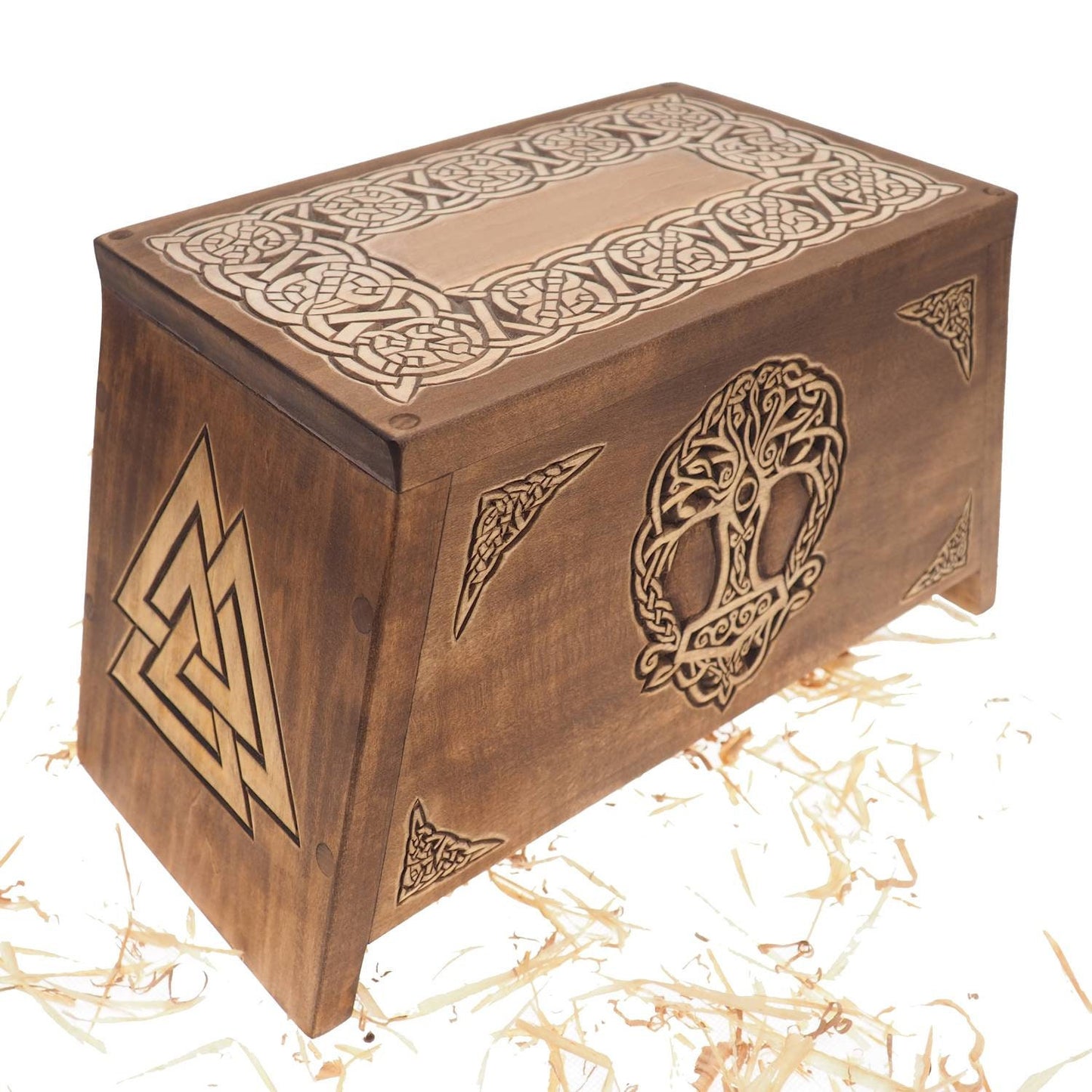 Thor hammer Yggdrasil Wooden Urn For Human Ashes, Wooden Memorial Box, Hand Carved, Keepsake Cremation Urns, Cremation Boxes For Burial