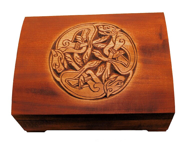 Wooden historical jewelry box with Celtic Ornament from Book of Kells