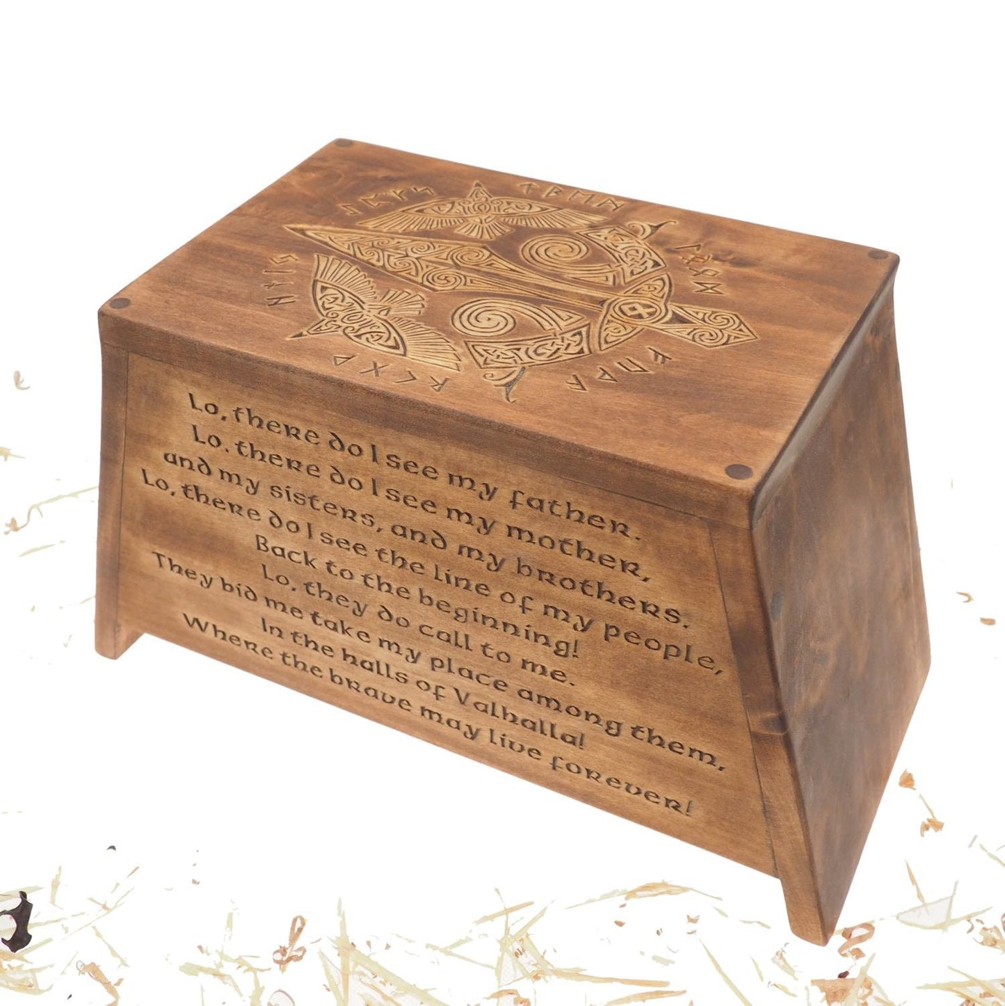 Viking Personalized Wood Urn For Human Ashes, Wooden Memorial Box Carved , Keepsake Cremation Urns, Cremation Boxes For Burial, Viking pagan