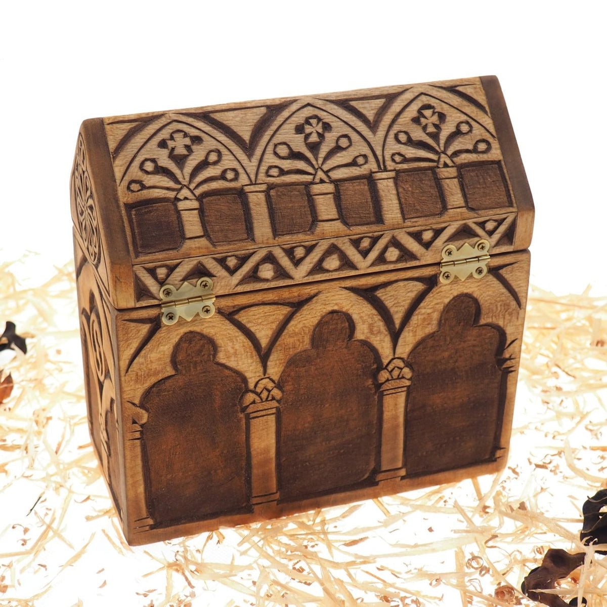 Reliquary box, wooden hand carved jewelry box, keepsake box, jewelry storage