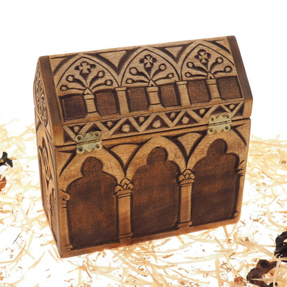 Reliquary box, wooden hand carved jewelry box, keepsake box, jewelry storage