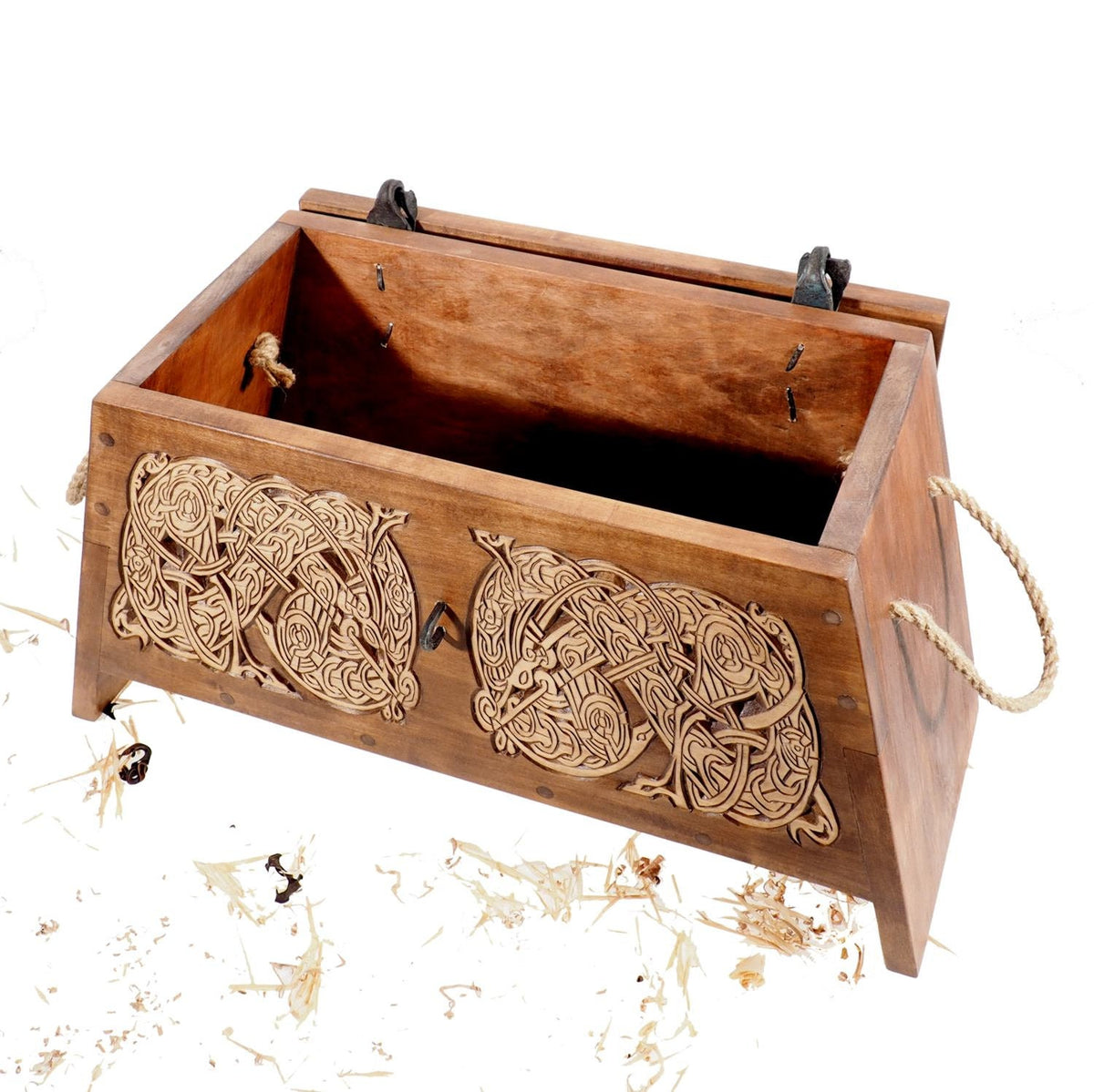 Personalized Viking Chest, hand carved, Norse pattern box, chest with forged fittings, perfect wedding gift, SCA and Larp, treasure chest