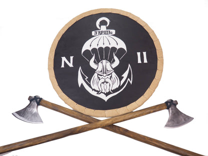Personalized Viking Shield Pattern with 2 axes, 30 inch, Norsman shield, Wall decor, Larp and reenactment, SCA ready, black shield, axe
