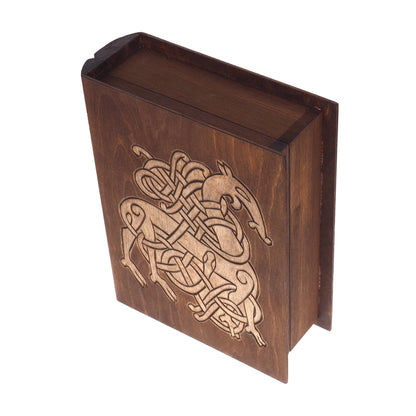 Personalized Hand carved medieval box, Urnes Dragons motive, book shape box, medieval, SCA, LARP, reneaccment and fantasy equipment, viking