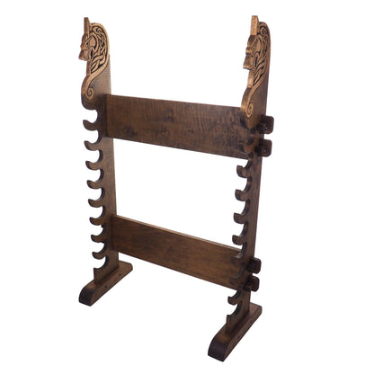 Viking personalized Stand for Weapons, standing, weapon rack with wolf head, hanging weapon holder , norsk style, medieval, Larp and SCA,
