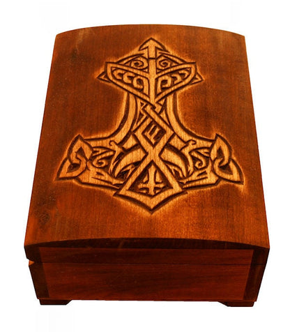 Wooden historical jewelry box with Thor Hammer