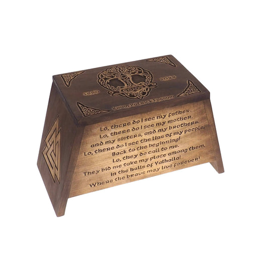 Viking Personalized Wood Urn with Yggdrasil, plait motive,  Wooden Memorial Box, Keepsake Cremation Urns, Cremation Boxes, Viking pagan