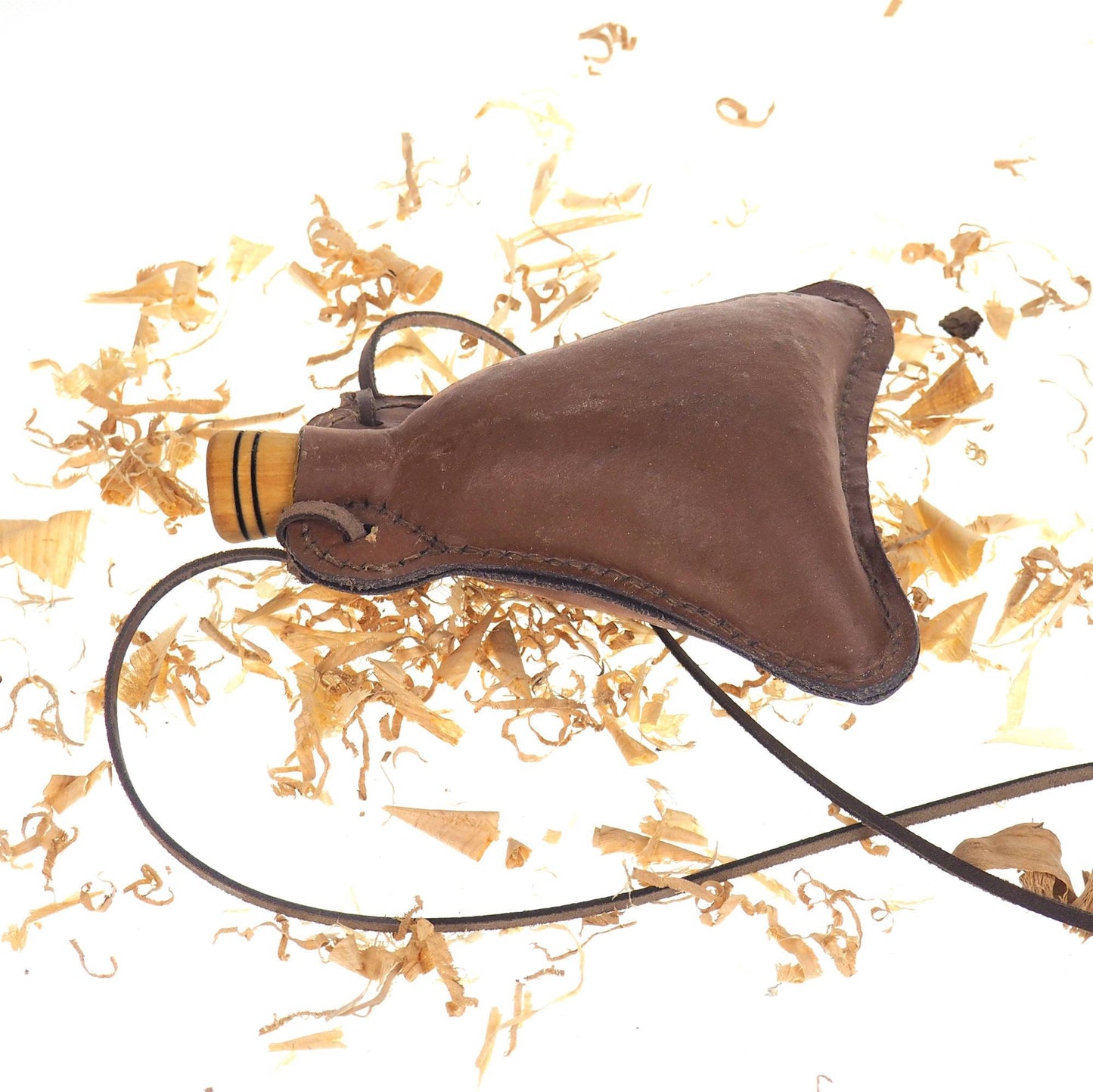 Bright Leather Small hand crafted authentic medieval wine skin with wooden stopper leather flask bladder ALL NATURAL