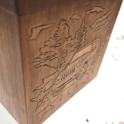 US flag Square Personalized Wood Urn For Human Ashes, Wooden Memorial Box, Carved Keepsake Cremation Urns, Cremation Boxes For Burial