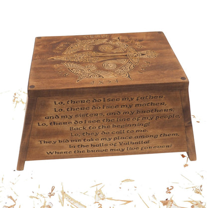 Viking Personalized Wood Urn For Human Ashes, Wooden Memorial Box Carved , Keepsake Cremation Urns, Cremation Boxes For Burial, Viking pagan