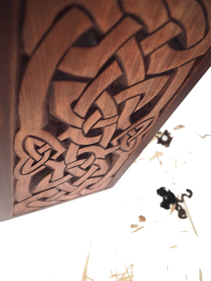 Personalized Wood Urn For Human Ashes, Celtic cross and plait motive, Wooden Memorial Box, Carved Keepsake Cremation Urns, Boxes For Burial