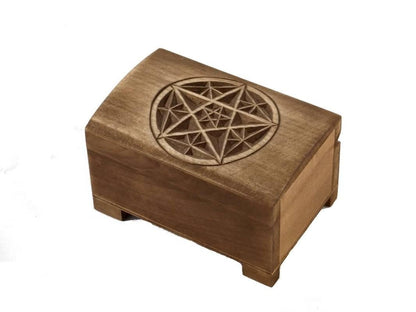 wooden jewelry box with hand carved pentagram