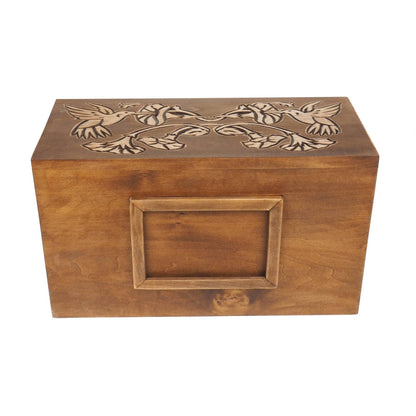 Hummingbird Double  Wood Urn Personalized For Human Ashes, With Frame for Photo, Wooden Memorial Box Carved , Keepsake Cremation Urns