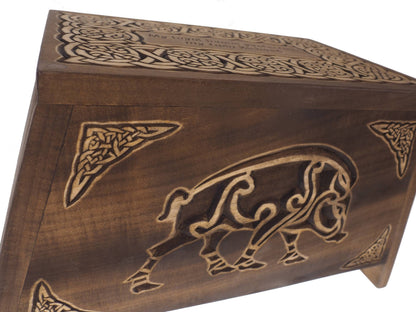 Viking Personalized Wood Urn with Celtic boar,  Memorial Box Carved , Keepsake Cremation Urns, Cremation Boxes For Burial, Celtic, pagan