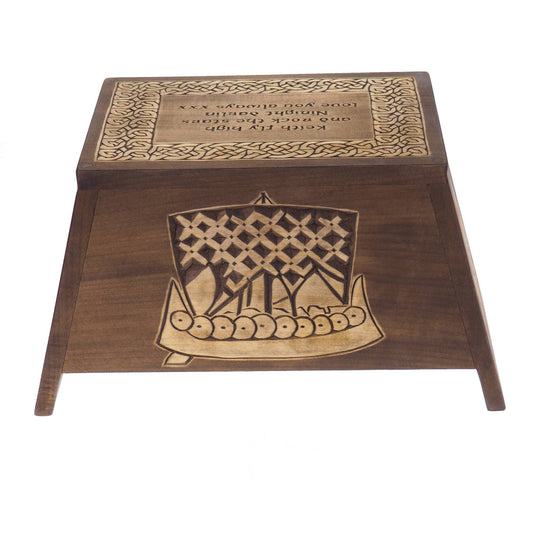 Viking Ship Personalized Wood Urn, Wooden Memorial Box Carved , Keepsake Cremation Urns, Cremation Boxes For Burial, Viking pagan, runestone