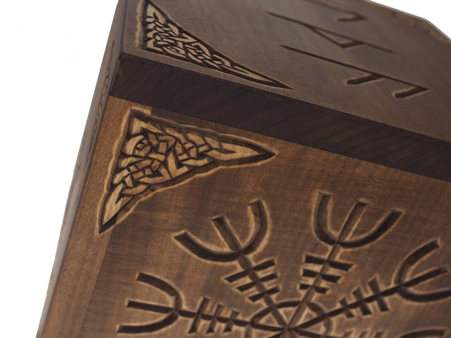 Square Personalized Wood Urn, Aegishjalmur, For Human Ashes, Wooden Memorial Box, Carved Keepsake Cremation Urns, Medieval Viking style