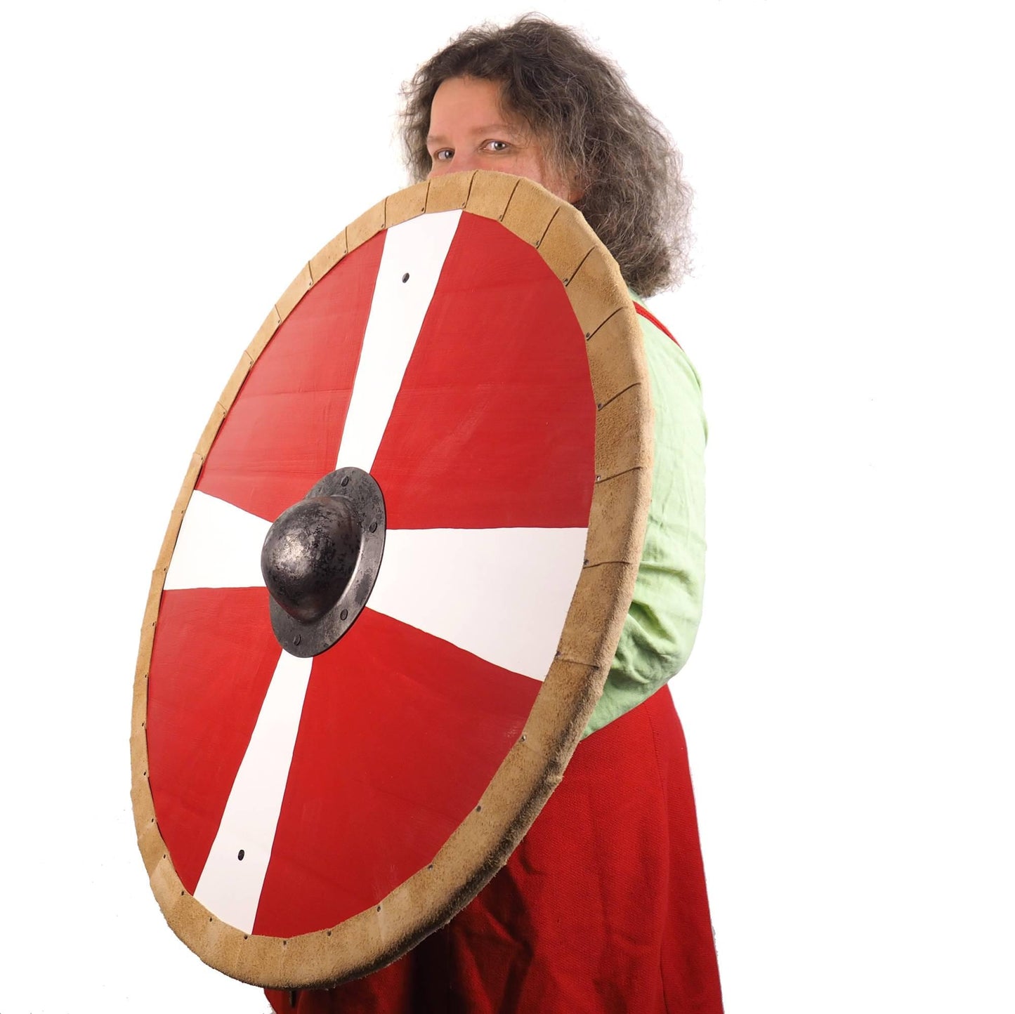Red and white Viking Shield Pattern,cross pattern,  Norsman shield, Wall decor, Larp and reenactment, SCA ready, black shield