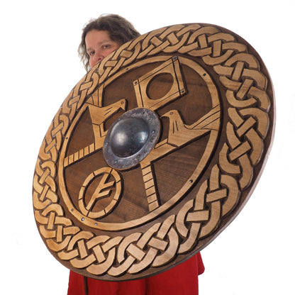 Hand carved  custom pattern Viking Shield, 30 inch, Blank surface, Norsman shield, Wall decor, Larp and reenactment, SCA ready, Linden wood
