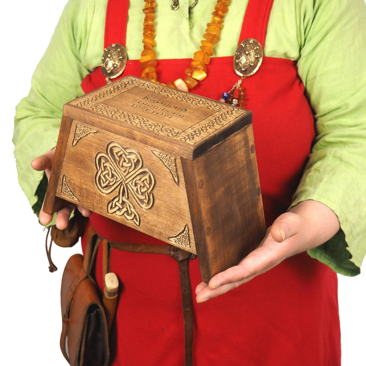 Small urn Shamrock Wooden For Human Ashes, Wooden Memorial Box, Hand Carved, Keepsake Urns, Cremation Boxes For Burial, Celtic pagan