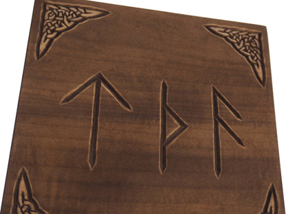 Square Personalized Wood Urn, Aegishjalmur, For Human Ashes, Wooden Memorial Box, Carved Keepsake Cremation Urns, Medieval Viking style