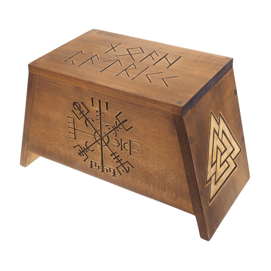 Aegishjalmur Wooden Urn For Human Ashes, Wooden Memorial Box, Hand Carved, Keepsake Cremation Urns, Cremation Boxes For Burial, Viking pagan