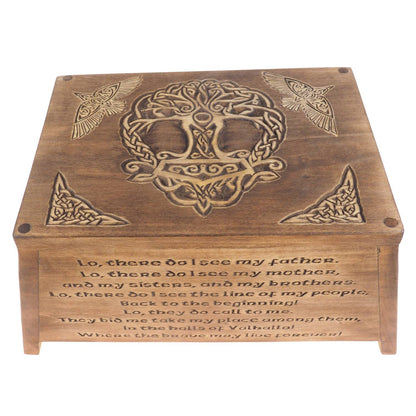 Viking Personalized Wood Urn with Yggdrasil, Wooden Memorial Box Carved , Keepsake Cremation Urns, Cremation Boxes For Burial, Viking pagan