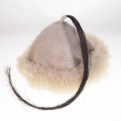 White Historical leather hat with horse tail, hand sewn, larp, medieval, sca, unisex hat, headdress viking, Mongol, Slavic, Viking clothing