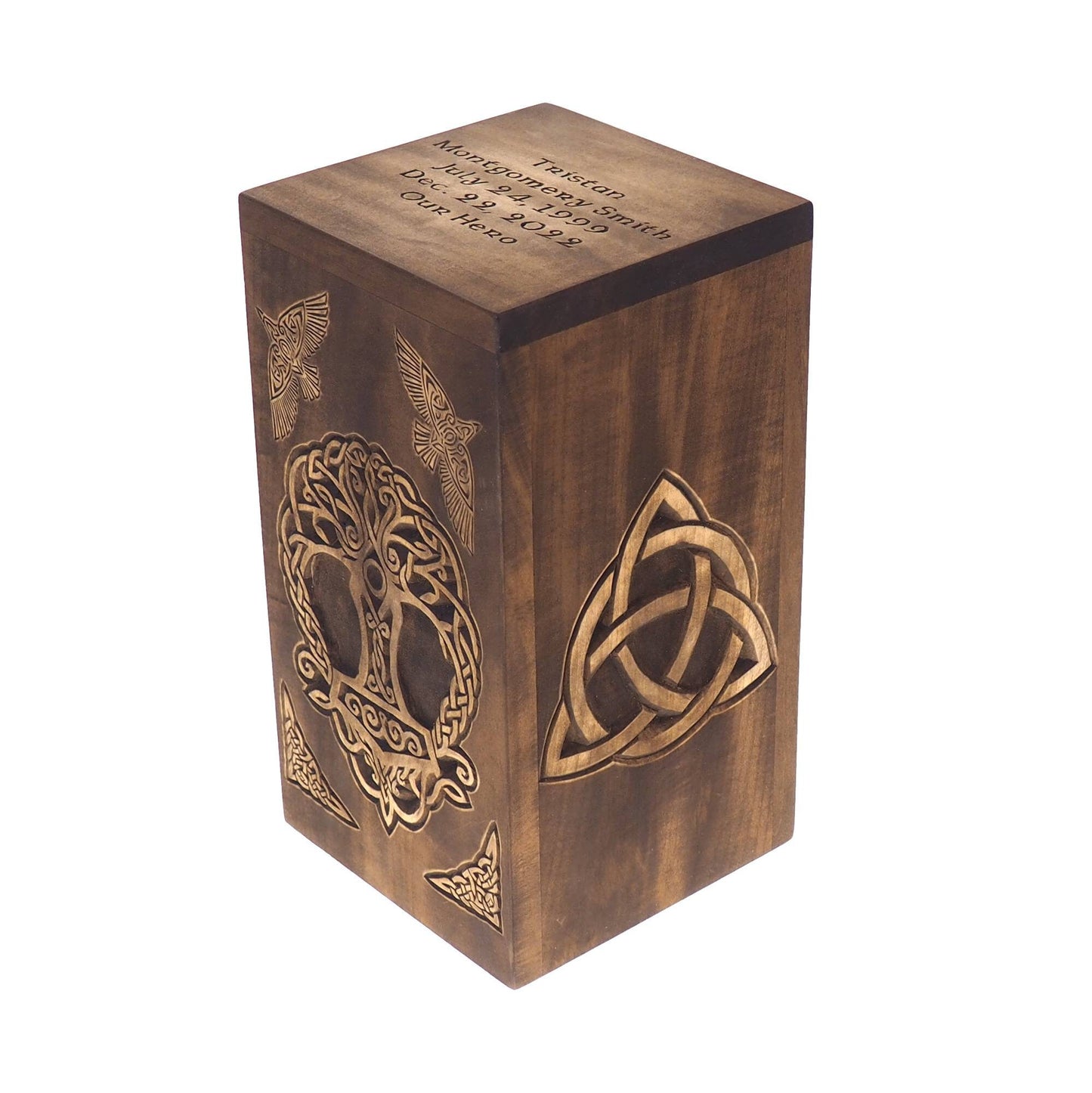 Personalized Wood Urn For Human Ashes,Thor hammer, ravens, Wooden Memorial Box, Carved Keepsake Cremation Urns, Cremation Boxes For Burial