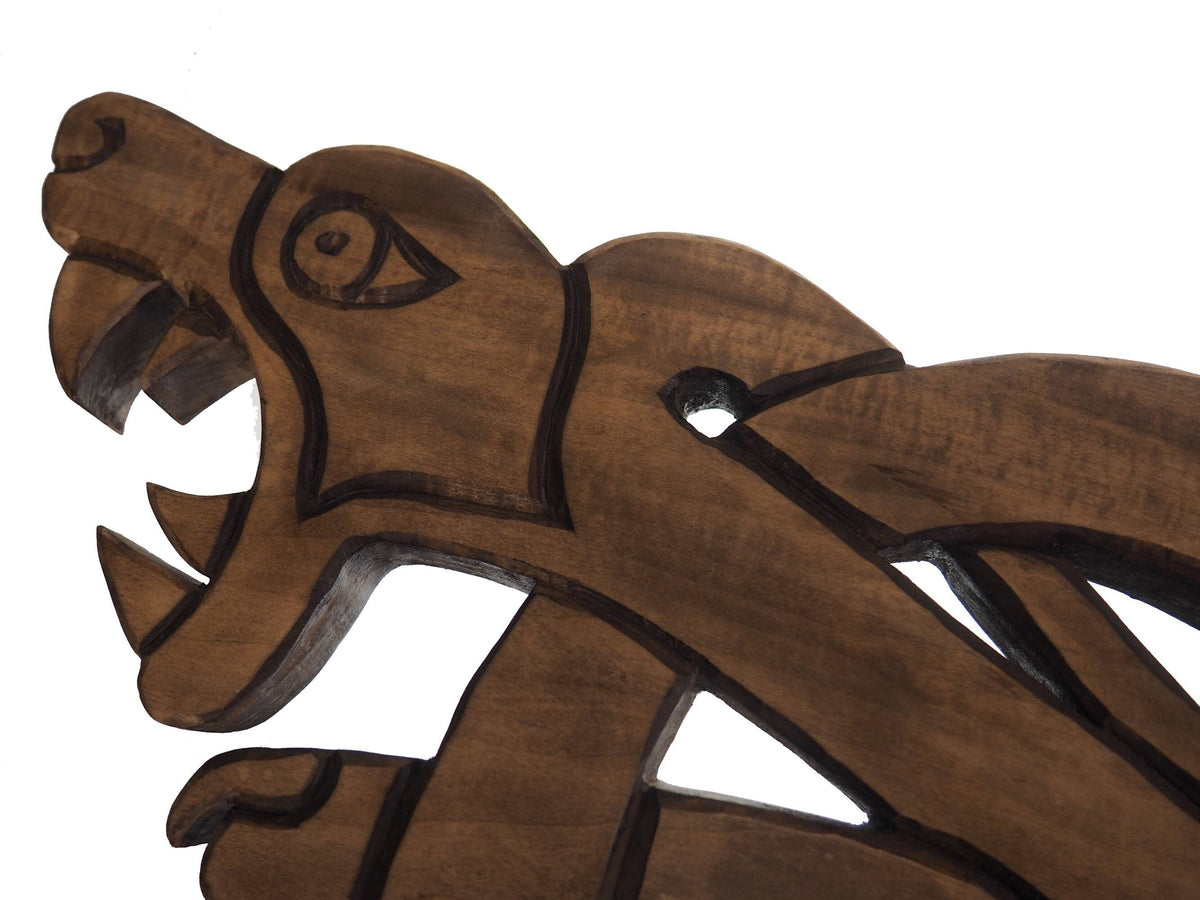 BIG Wooden Dragons,  Hand Carved, Urnes Style Viking Wall Hanging, Two wolves, viking wall decor, viking room decoration, viking art, norse