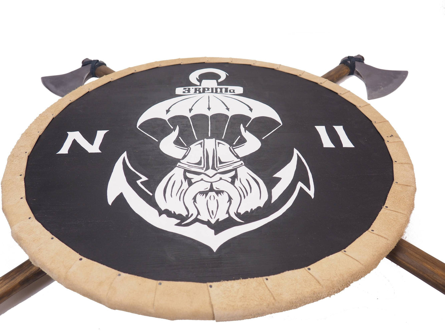 Personalized Viking Shield Pattern with 2 axes, 30 inch, Norsman shield, Wall decor, Larp and reenactment, SCA ready, black shield, axe