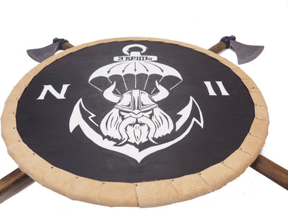 Personalized Viking Shield Pattern with 2 axes, 30 inch, Norsman shield, Wall decor, Larp and reenactment, SCA ready, black shield, axe