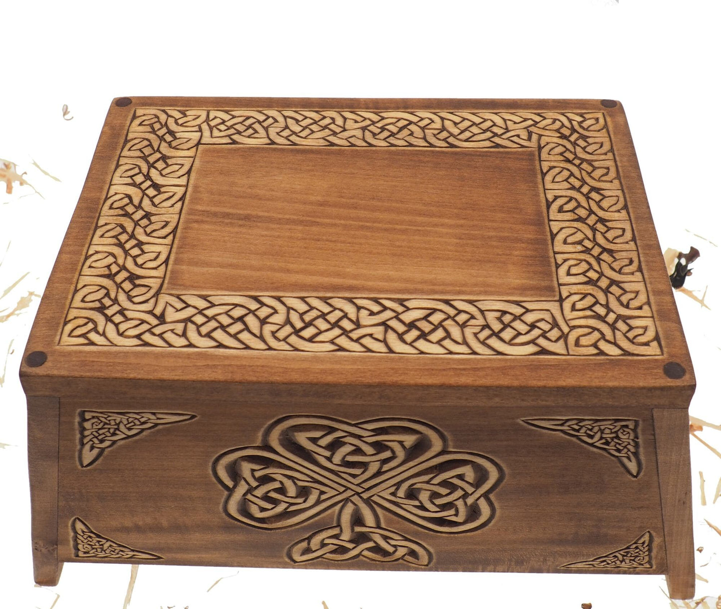 Shamrock Wooden Urn For Human Ashes, Wooden Memorial Box, Hand Carved, Keepsake Cremation Urns, Cremation Boxes For Burial, Celtic pagan