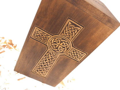 Personalized Wood Urn with simple Cross, For Human Ashes, Wooden Memorial Box, Carved Keepsake Cremation Urns, Medieval Viking style