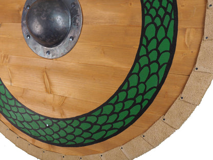 Personalized Viking Shield with Green Ouroboros  Pattern, 30 inch, Norsman shield, Wall decor, Larp and reenactment, SCA ready, black shield