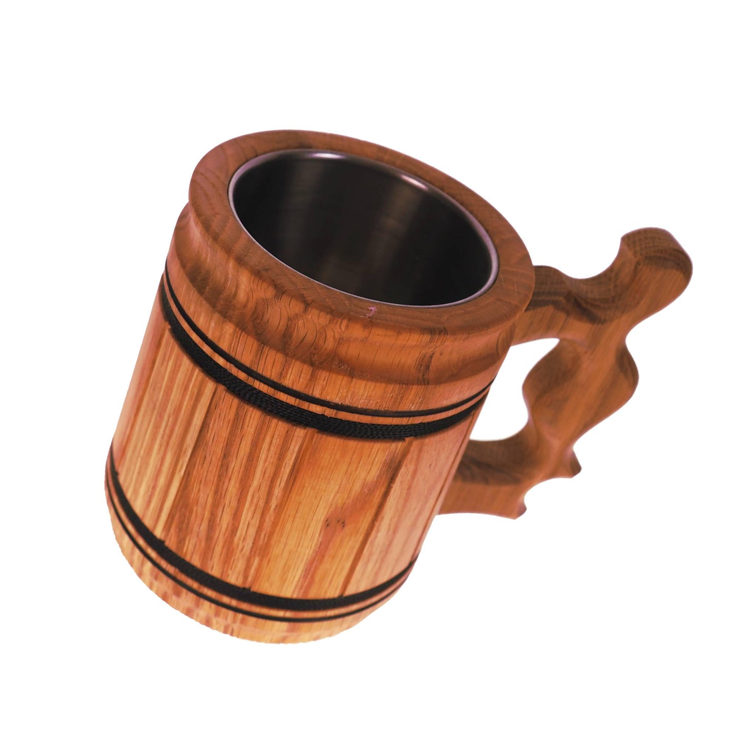 Oak Wooden Beer Mug 0,3 liter  11 oz, steel inside wooden cup, wooden drinking mug, historical mug, rustic mug, medieval replica